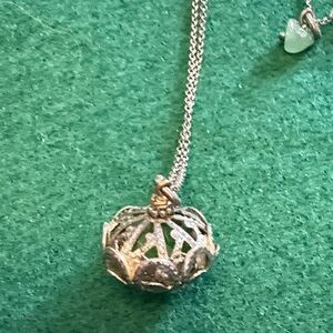 Elegant Vintage  Silver Colour Filigree Ball Pendant Necklace With Little Jade